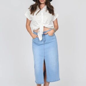 BLEACH DENIM FRONT SLIT SKIRT